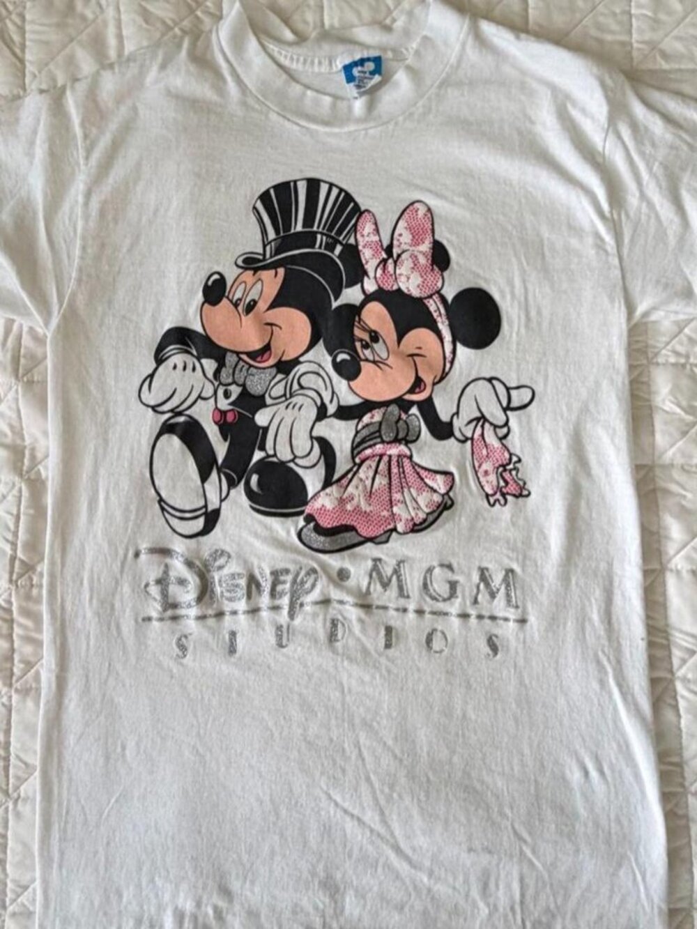 Vintage 1980s-1990s 100% Cotton Disney White T Shirt Mickey Minnie MGM Studios